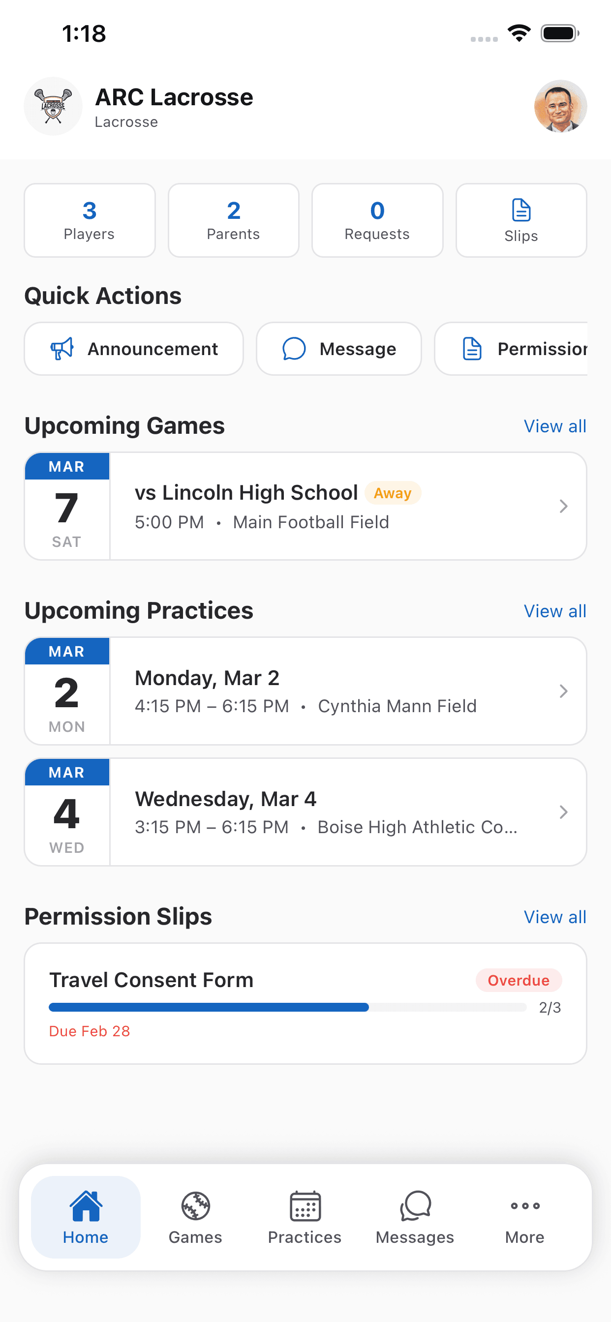 TeamLoop coach dashboard