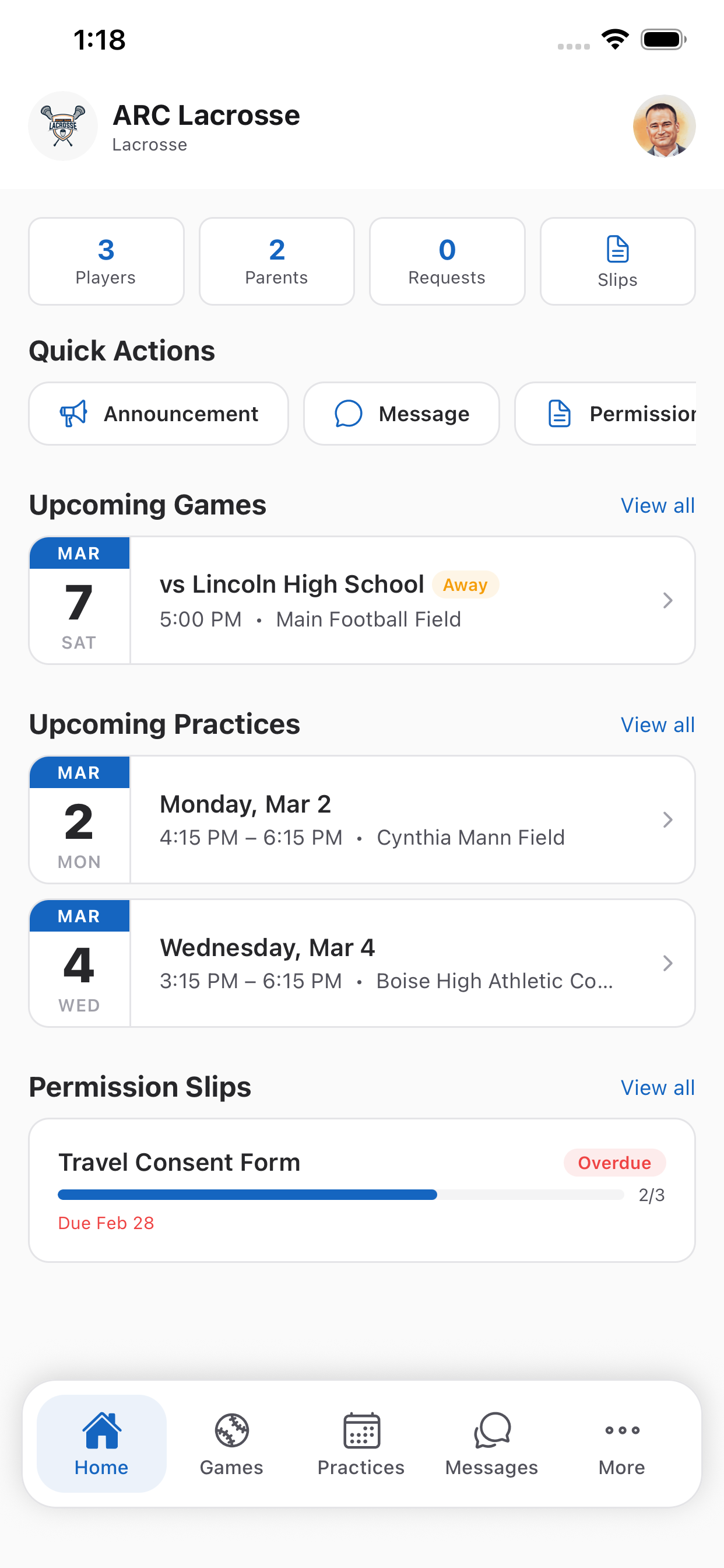 TeamLoop coach dashboard